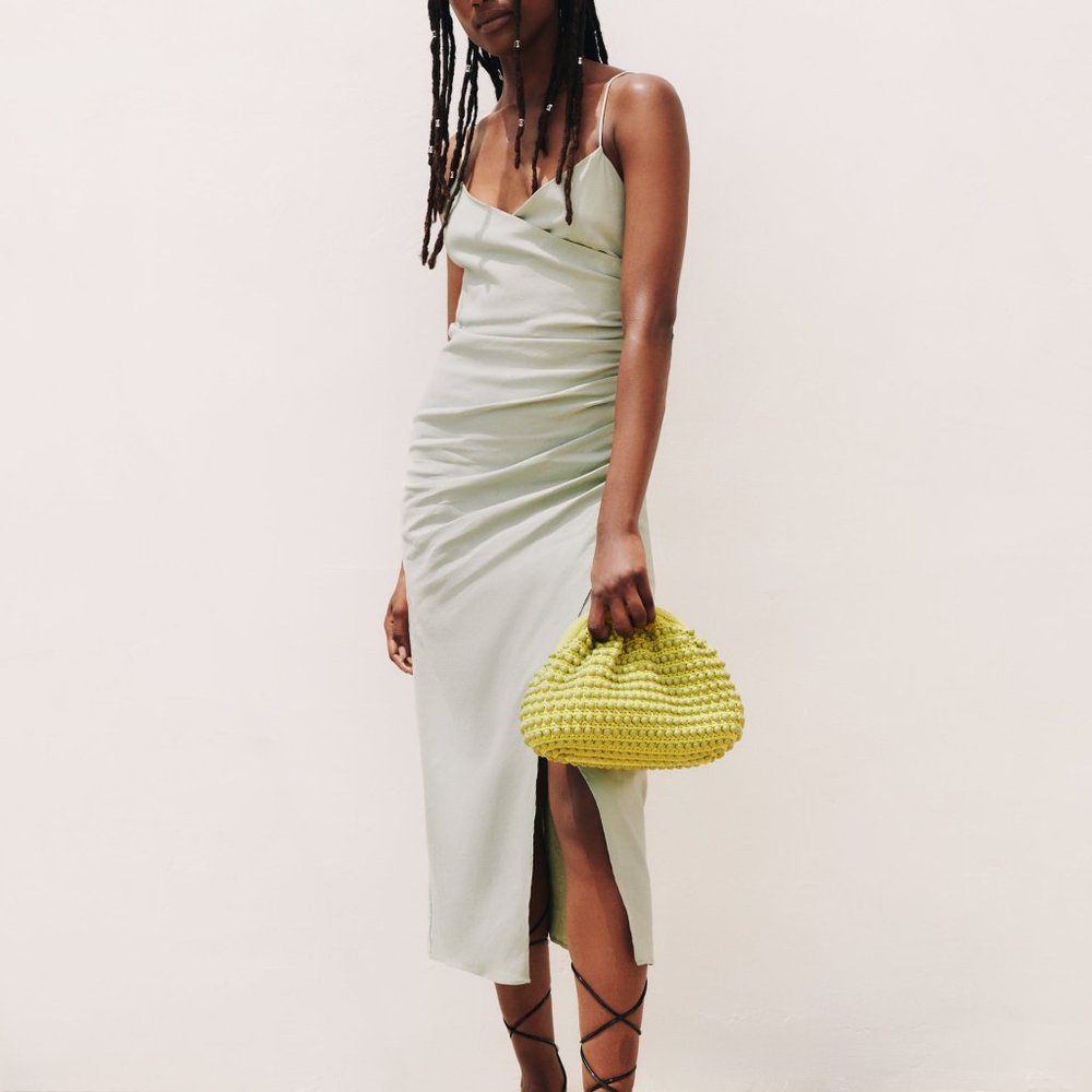 NWT DRAPED LINEN BLEND DRESS  SAGE PASTEL GREEN - REF. 8029/367.